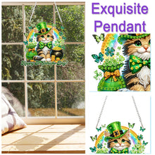 Lade das Bild in den Galerie-Viewer, St. Patrick's Day Katze - Einseitig - Diamant-Anhänger