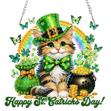 Lade das Bild in den Galerie-Viewer, St. Patrick's Day Katze - Einseitig - Diamant-Anhänger