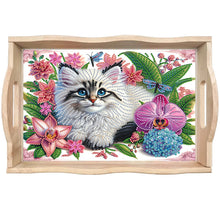 Lade das Bild in den Galerie-Viewer, Katzen - Rundes Diamant-Holztablett für den Esstisch