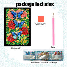 Lade das Bild in den Galerie-Viewer, Schmetterlinge und Rosen - DIY Diamant Painting Notizbuch 50 Seiten