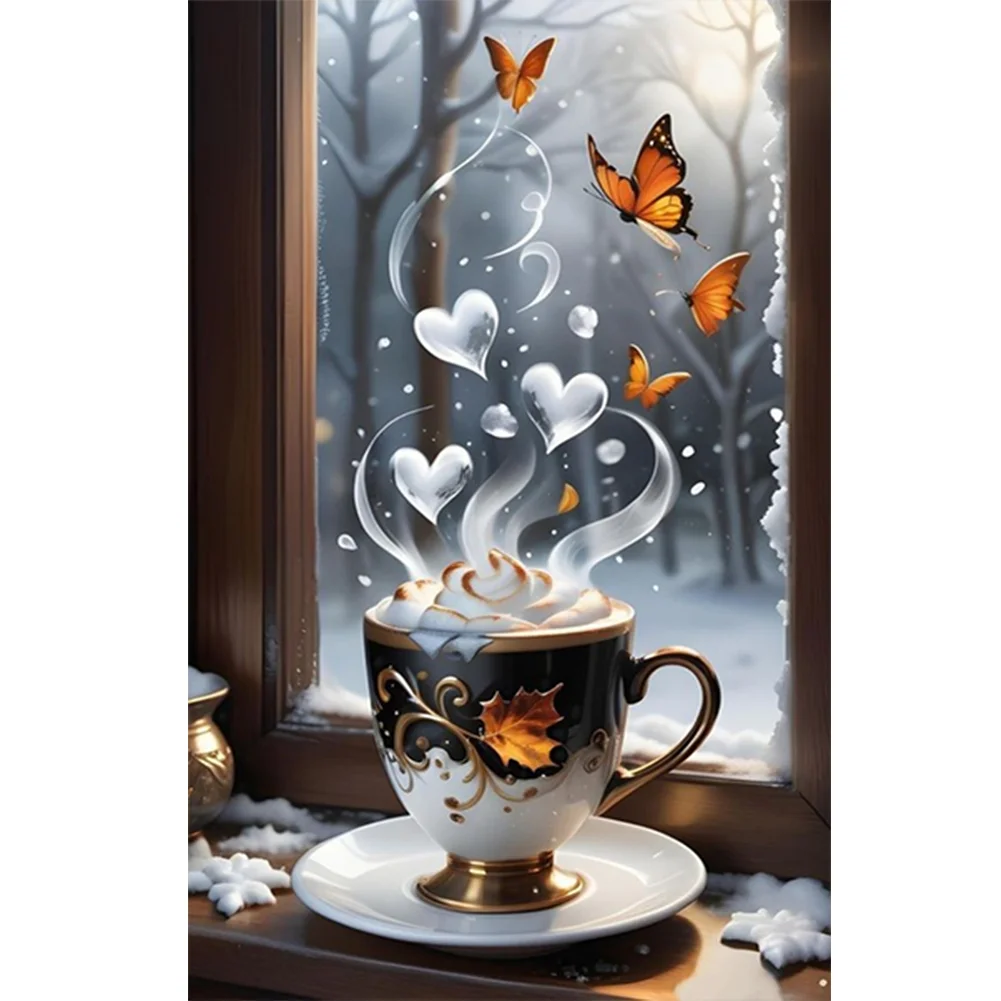 Kaffee-Schmetterling-Voll runde Diamond Painting 40*60