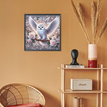Lade das Bild in den Galerie-Viewer, Eule und weiße Rose -Diamond painting -30*30