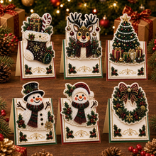 Lade das Bild in den Galerie-Viewer, 6-PCS 3D-Perlen-Diamantmalerei-Set zum Selbermachen für Weihnachtskarten mit Umschlägen