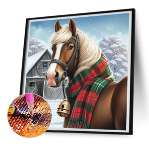 Pferde in der Schneeszene-Voller Diamond Painting-30x30cm