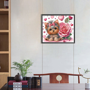 Blumen-Yorkshire-Terrier-Teil-Special Diamond Painting-35x30cm
