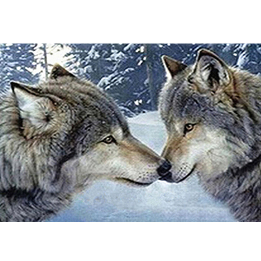 Zwei Wölfe - voller runder Diamant - 40x30cm