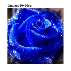 Blaue Rose - voller runder Diamant - 30x30cm