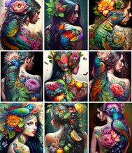 Lade das Bild in den Galerie-Viewer, Persönlichkeit Blumenmädchen Vogel zurück - Vollbild Diamond Painting