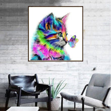 Lade das Bild in den Galerie-Viewer, Katze Schmetterling - volle Diamant-Malerei - 30x30cm
