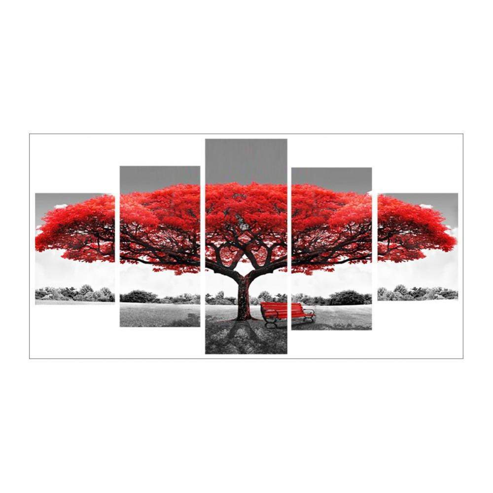 Roter Baum 5 - Bild - voller runder Diamant - 95x45cm