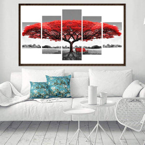 Roter Baum 5 - Bild - voller runder Diamant - 95x45cm
