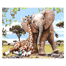 Lade das Bild in den Galerie-Viewer, Giraffe Elefant - voller runder Diamant - 30x35cm