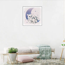 Lade das Bild in den Galerie-Viewer, Süße Katzen Mond - volle Runde Diamant - 25x25cm