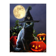 Lade das Bild in den Galerie-Viewer, Halloween schwarze Katze? - runder runder Diamant - 30x40cm