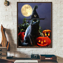 Lade das Bild in den Galerie-Viewer, Halloween schwarze Katze? - runder runder Diamant - 30x40cm