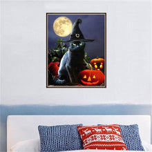 Lade das Bild in den Galerie-Viewer, Halloween schwarze Katze? - runder runder Diamant - 30x40cm