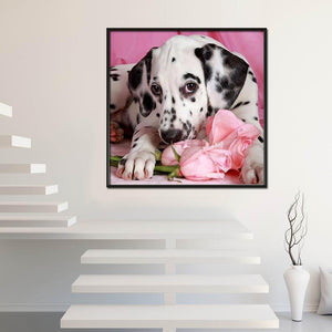 Hund Blume - volle Diamant-Malerei - 30x30cm