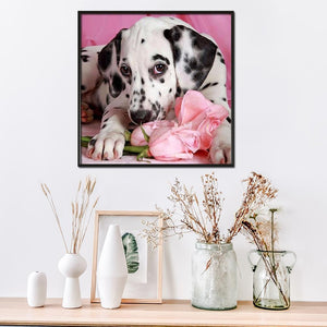 Hund Blume - volle Diamant-Malerei - 30x30cm