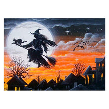 Lade das Bild in den Galerie-Viewer, Halloween-Katze Hexe - volle Runde Diamant - 30x40cm