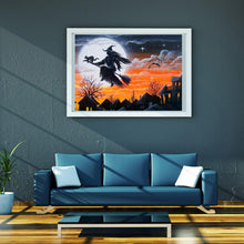 Lade das Bild in den Galerie-Viewer, Halloween-Katze Hexe - volle Runde Diamant - 30x40cm