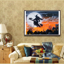 Lade das Bild in den Galerie-Viewer, Halloween-Katze Hexe - volle Runde Diamant - 30x40cm