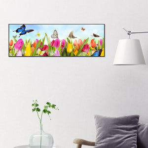 Schmetterling Blume - volle Runde Diamant-Malerei - 80x30cm