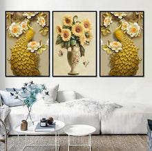 Lade das Bild in den Galerie-Viewer, Pfau Sonnenblume - voller runder Diamant - 92x45cm