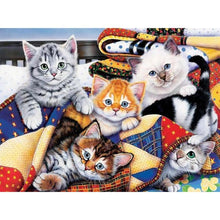 Lade das Bild in den Galerie-Viewer, Katzen Familie - voller runder Diamant - 40x30cm
