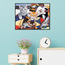 Lade das Bild in den Galerie-Viewer, Katzen Familie - voller runder Diamant - 40x30cm