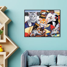 Lade das Bild in den Galerie-Viewer, Katzen Familie - voller runder Diamant - 40x30cm