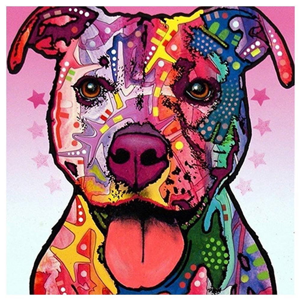 Farbe Hund - voller quadratischer Diamant - 30x30cm