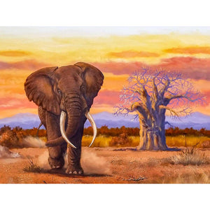 Walking Elefant - voller runder Diamant - 40x30cm
