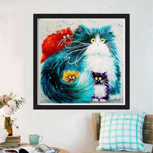 Lade das Bild in den Galerie-Viewer, Cartoon Katze Familie - voller runder Diamant - 30x30cm