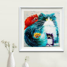 Lade das Bild in den Galerie-Viewer, Cartoon Katze Familie - voller runder Diamant - 30x30cm