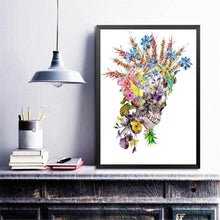 Lade das Bild in den Galerie-Viewer, Blumenschädel - voller runder Diamant - 30x40cm