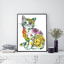 Lade das Bild in den Galerie-Viewer, Blumenkatze - voller runder Diamant - 40x50cm
