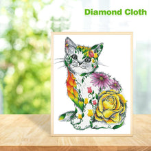Lade das Bild in den Galerie-Viewer, Blumenkatze - voller runder Diamant - 40x50cm