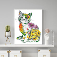 Lade das Bild in den Galerie-Viewer, Blumenkatze - voller runder Diamant - 40x50cm
