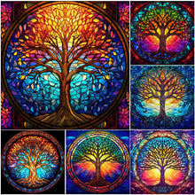 Lade das Bild in den Galerie-Viewer, Buntglas Tree-voller Round Diamond Painting-30x30cm