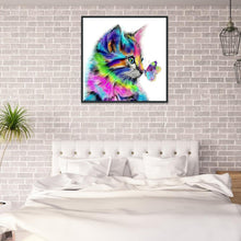 Lade das Bild in den Galerie-Viewer, Katze und Schmetterling - voller runder Diamant - 30x30cm
