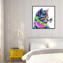 Lade das Bild in den Galerie-Viewer, Katze und Schmetterling - voller runder Diamant - 30x30cm
