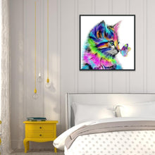 Lade das Bild in den Galerie-Viewer, Katze und Schmetterling - voller runder Diamant - 30x30cm