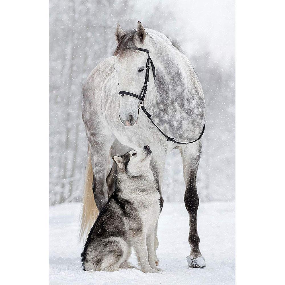 Pferd Wolf - volle Diamant-Malerei - 30x40cm