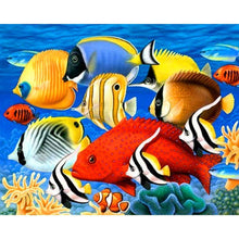Lade das Bild in den Galerie-Viewer, Bunte Fische - voller runder Diamant - 40x30cm