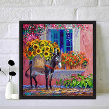 Lade das Bild in den Galerie-Viewer, Esel Blumen - voller runder Diamant - 30x30cm
