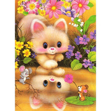 Lade das Bild in den Galerie-Viewer, Katze und Blume - voller runder Diamant - 30x40cm