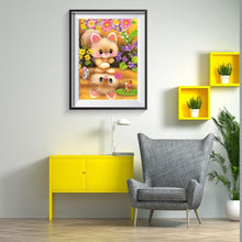 Lade das Bild in den Galerie-Viewer, Katze und Blume - voller runder Diamant - 30x40cm