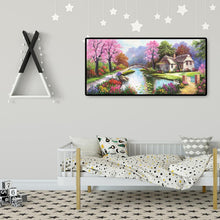 Lade das Bild in den Galerie-Viewer, Frühling Dorf Landschaft - voller runder Diamant - 100x50cm
