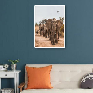 Elefant auf der Straße - voller runder Diamant - 30x40cm