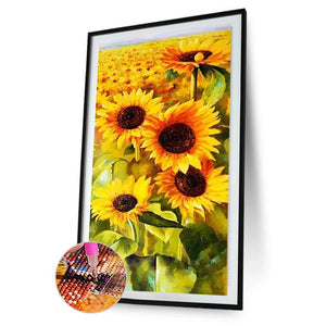 Sonnenblumen - voller runder Diamant - 45x85cm